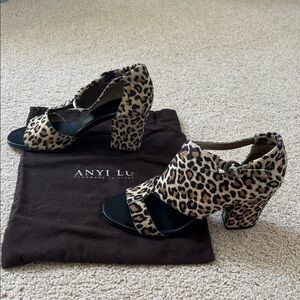 Anyi Lu Leopard Print Open-Toe Block Heel Sandals - Black, Brown, Tan